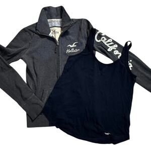 Y2K Hollister Co. zip up hoodie + tank top bundle Grey white XS S